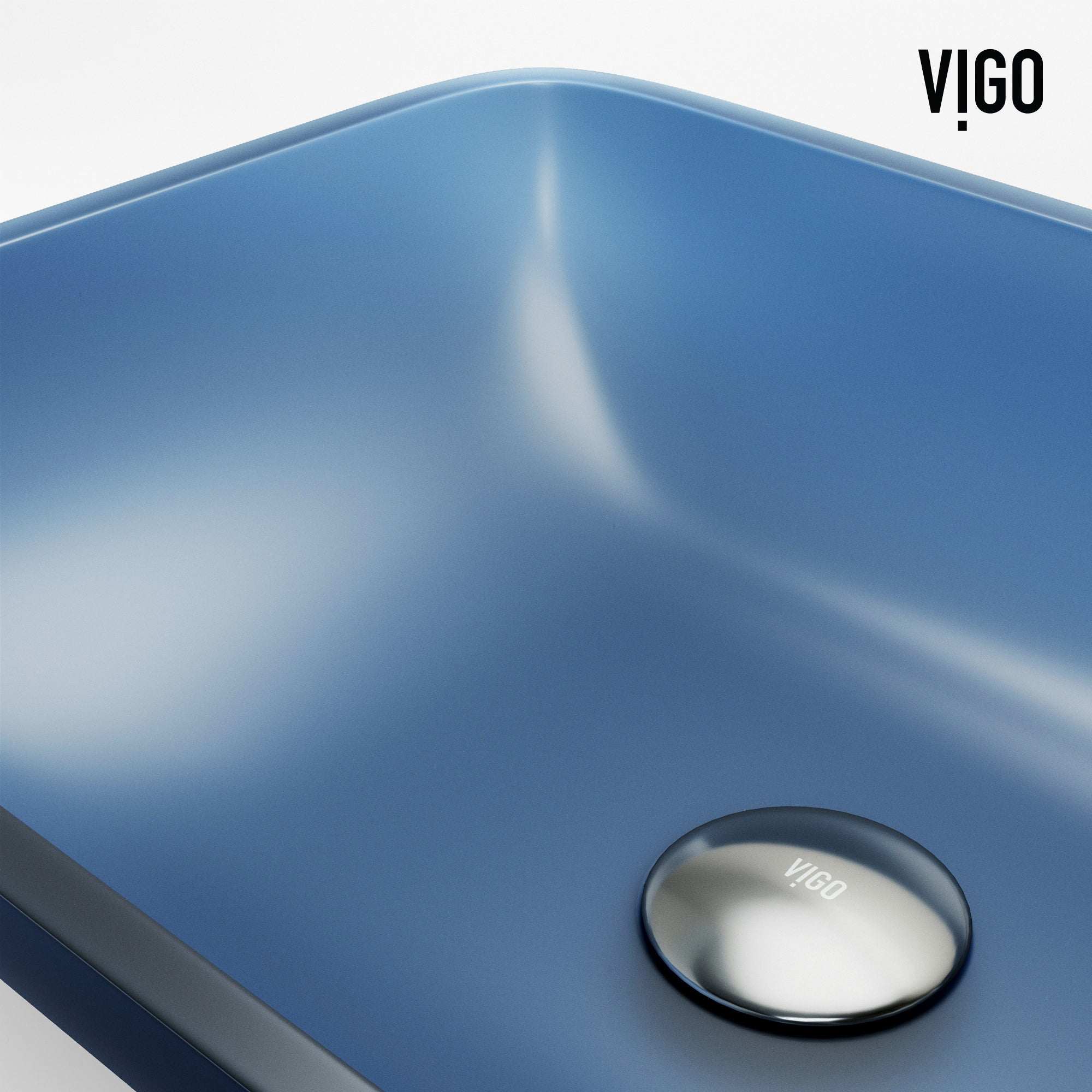 VIGO - Sottile Rectangular Glass Vessel Sink In Royal Blue Matte Shell Color Model# VG07092