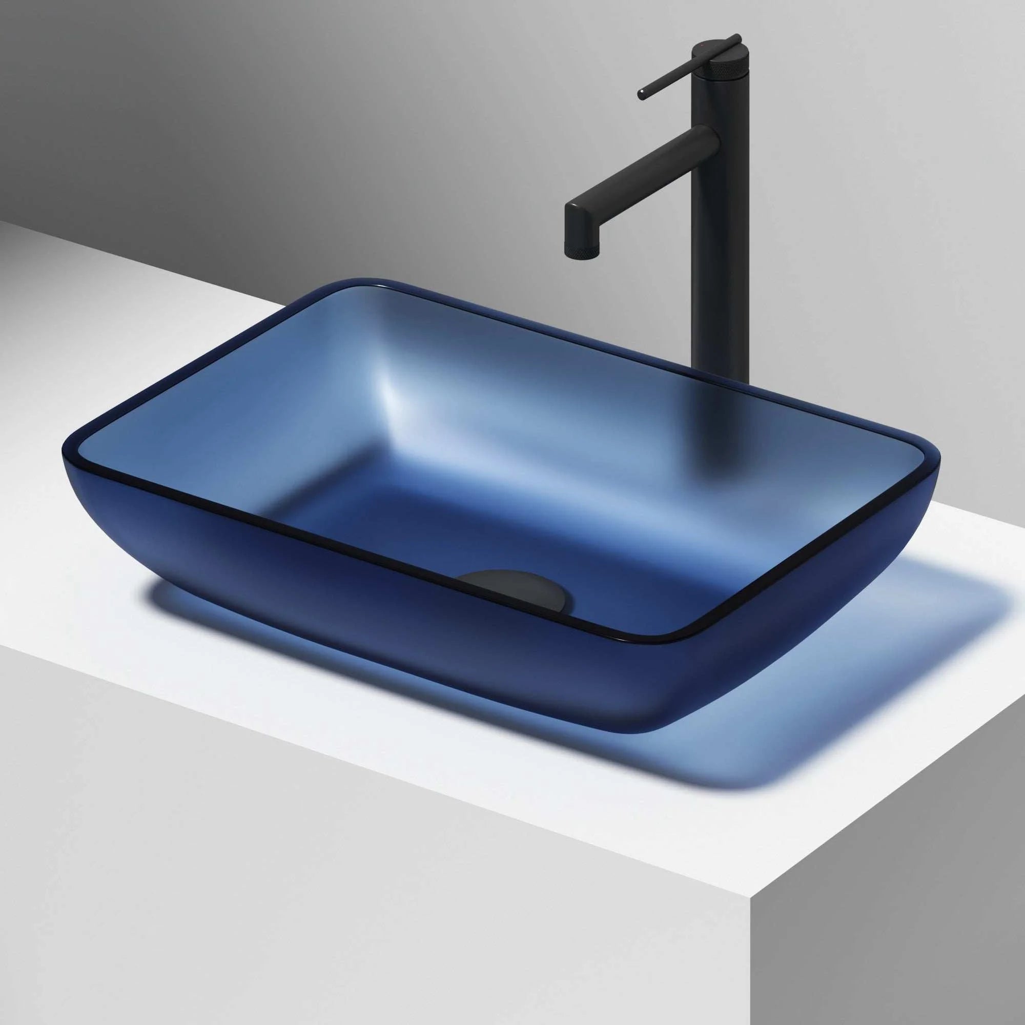 VIGO - Sottile Rectangular Glass Vessel Sink In Royal Blue Matte Shell Color Model# VG07092