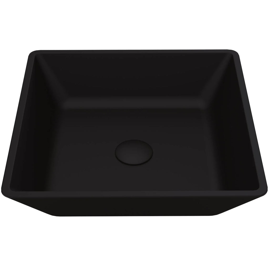 VIGO - Noma Matte Shell 16" Square Tempered Glass Vessel Sink In Black Color Model# VG07109