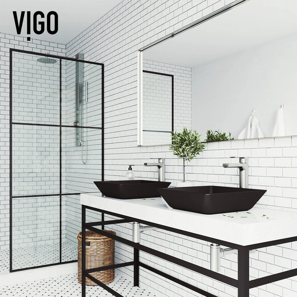VIGO - Noma Matte Shell 16" Square Tempered Glass Vessel Sink In Black Color Model# VG07109