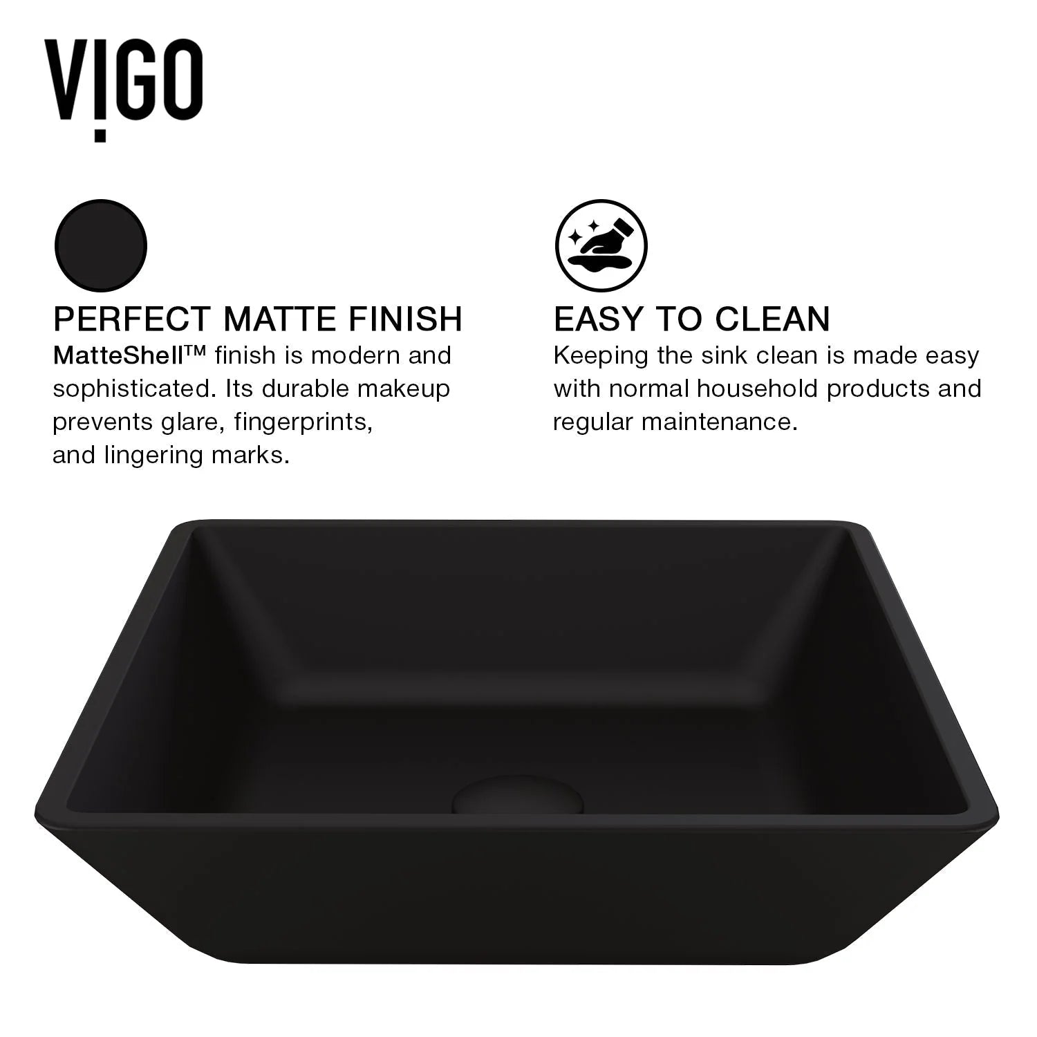 VIGO - Noma Matte Shell 16" Square Tempered Glass Vessel Sink In Black Color Model# VG07109