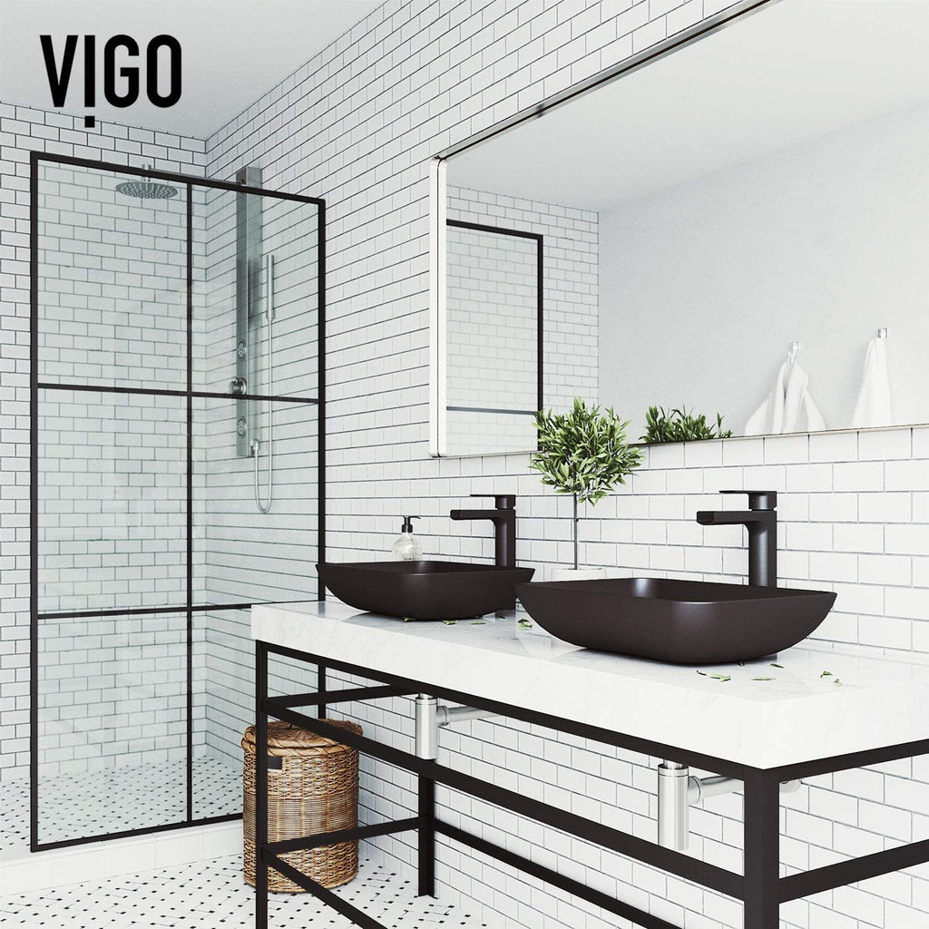 VIGO - Sottile Rectangular Glass Vessel Sink In Black Matte Shell Color Model# VG07110