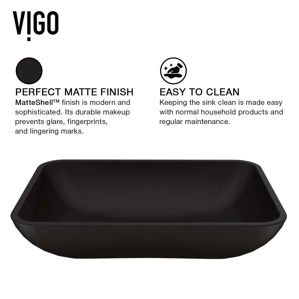 VIGO - Sottile Rectangular Glass Vessel Sink In Black Matte Shell Color Model# VG07110
