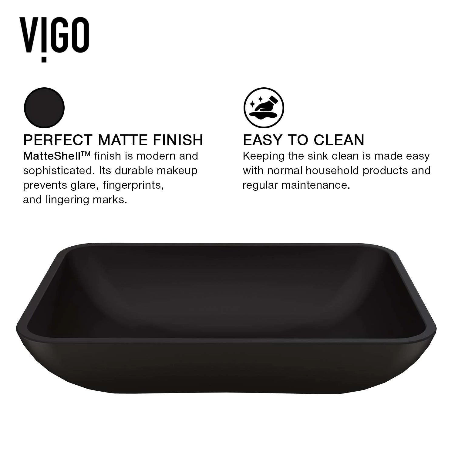 VIGO - Sottile Rectangular Glass Vessel Sink In Black Matte Shell Color Model# VG07110