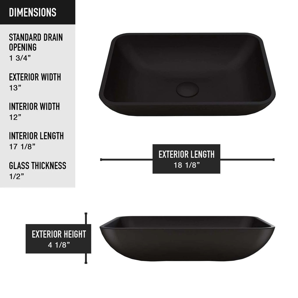 VIGO - Sottile Rectangular Glass Vessel Sink In Black Matte Shell Color Model# VG07110