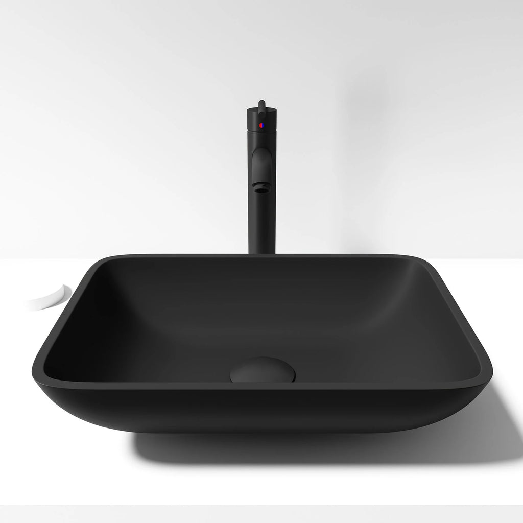 VIGO - Sottile Rectangular Glass Vessel Sink In Black Matte Shell Color Model# VG07110