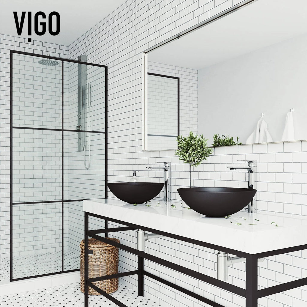 VIGO - Noma Matte Shell 15" Round Tempered Glass Vessel Sink In Matte Black Finish Model# VG07111