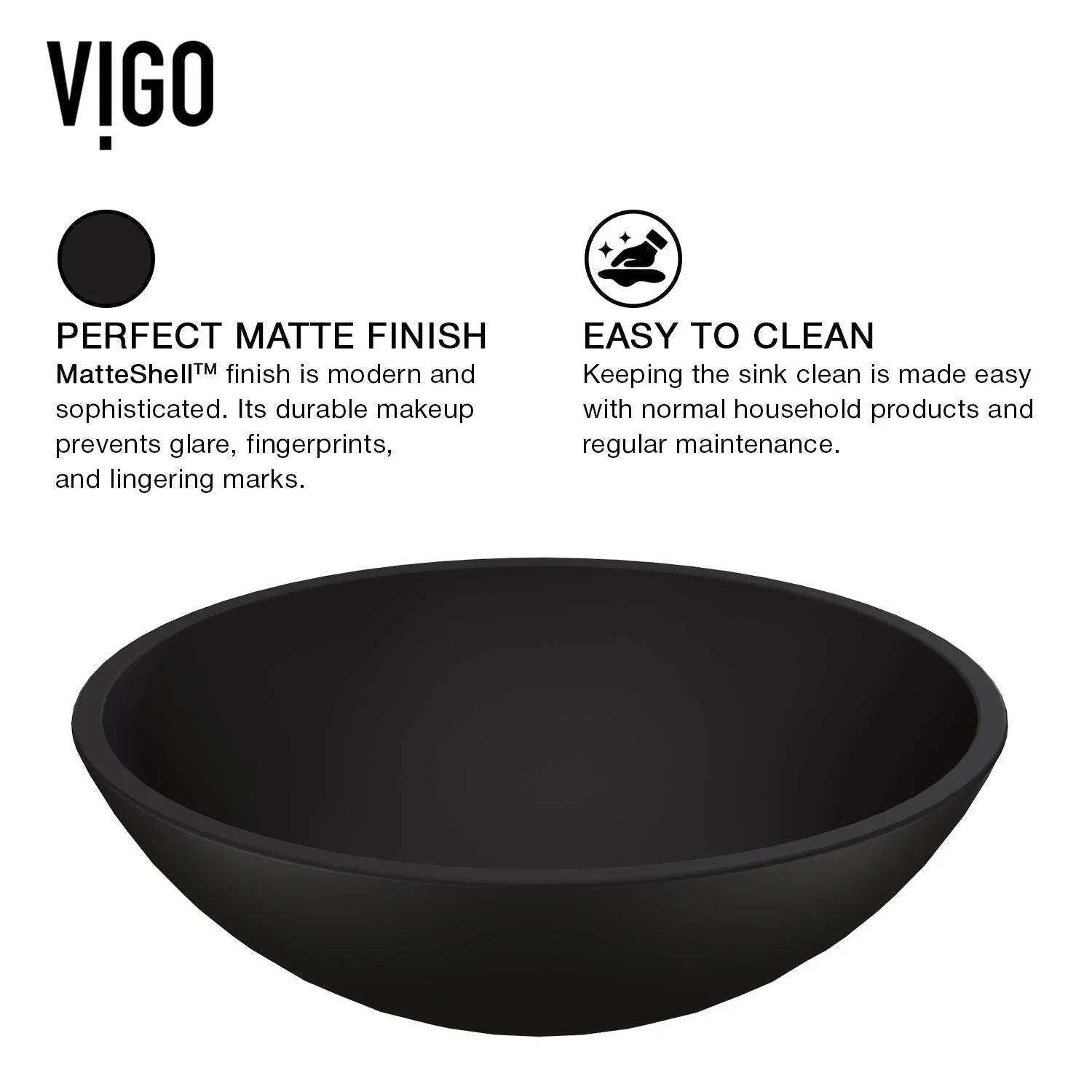 VIGO - Noma Matte Shell 15" Round Tempered Glass Vessel Sink In Matte Black Finish Model# VG07111