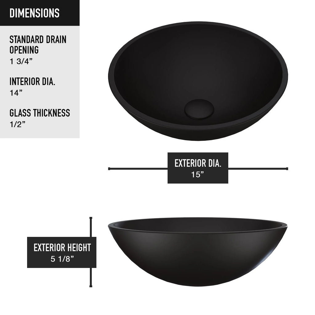 VIGO - Noma Matte Shell 15" Round Tempered Glass Vessel Sink In Matte Black Finish Model# VG07111