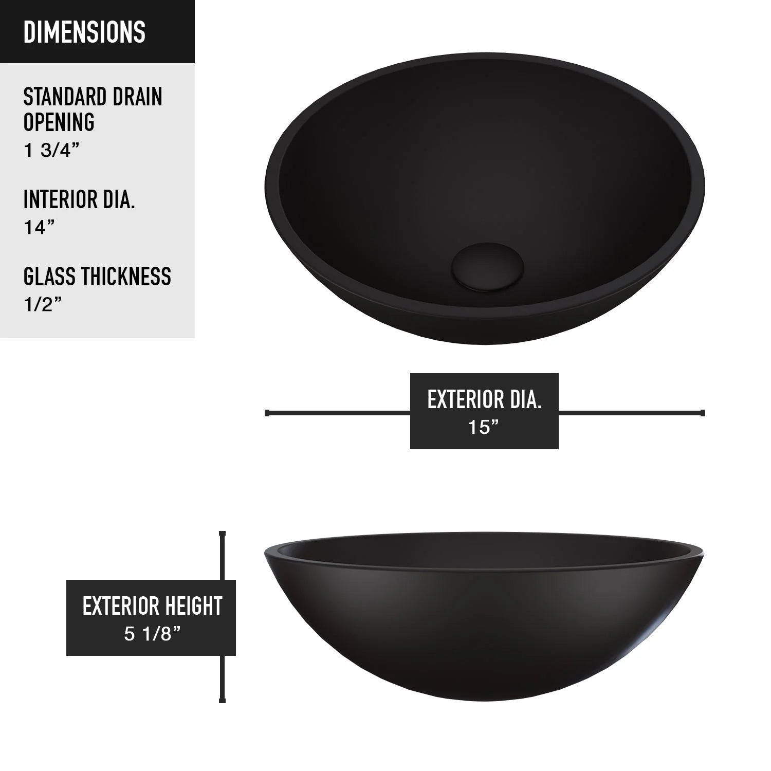 VIGO - Noma Matte Shell 15" Round Tempered Glass Vessel Sink In Matte Black Finish Model# VG07111