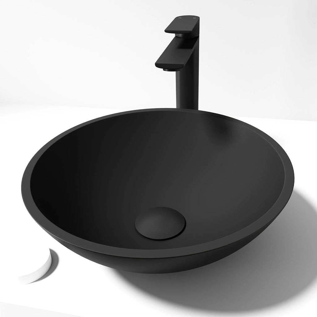 VIGO - Noma Matte Shell 15" Round Tempered Glass Vessel Sink In Matte Black Finish Model# VG07111