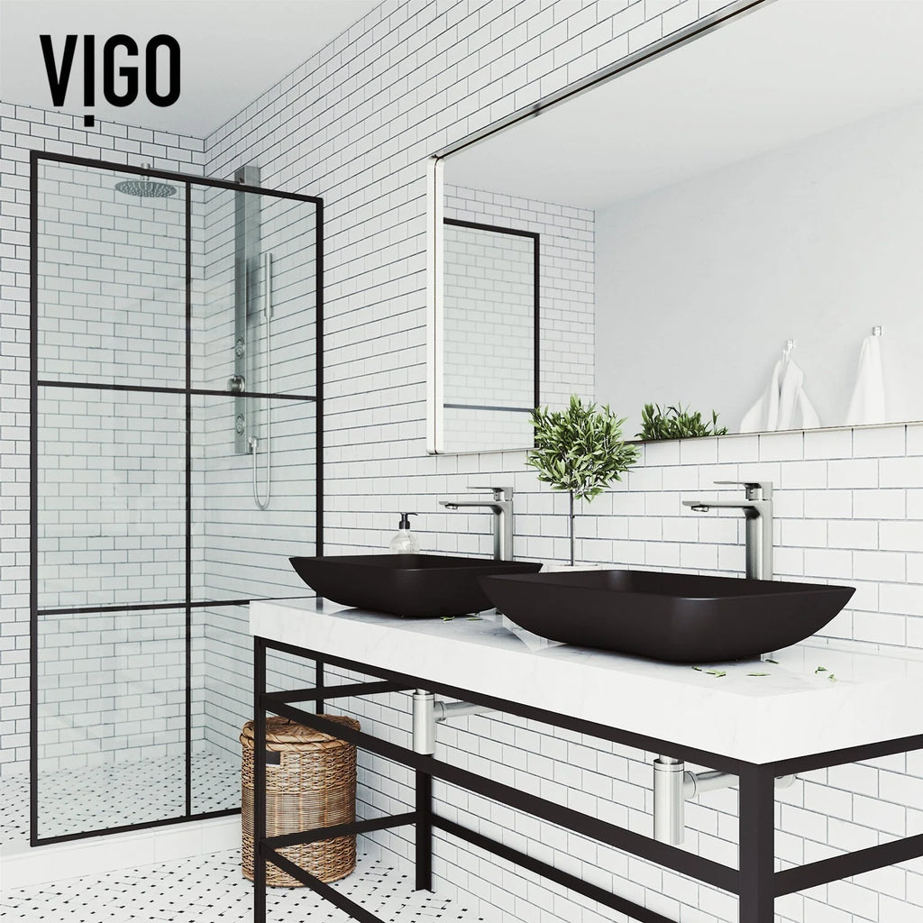 VIGO - Noma Matte Shell 22" Rectangular Tempered Glass Vessel Sink In Black Matte Shell Color Model# VG07112