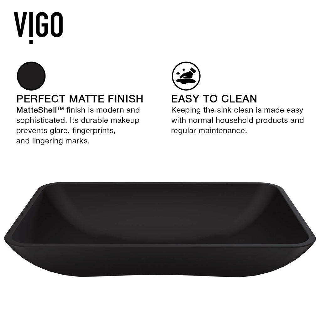 VIGO - Noma Matte Shell 22" Rectangular Tempered Glass Vessel Sink In Black Matte Shell Color Model# VG07112