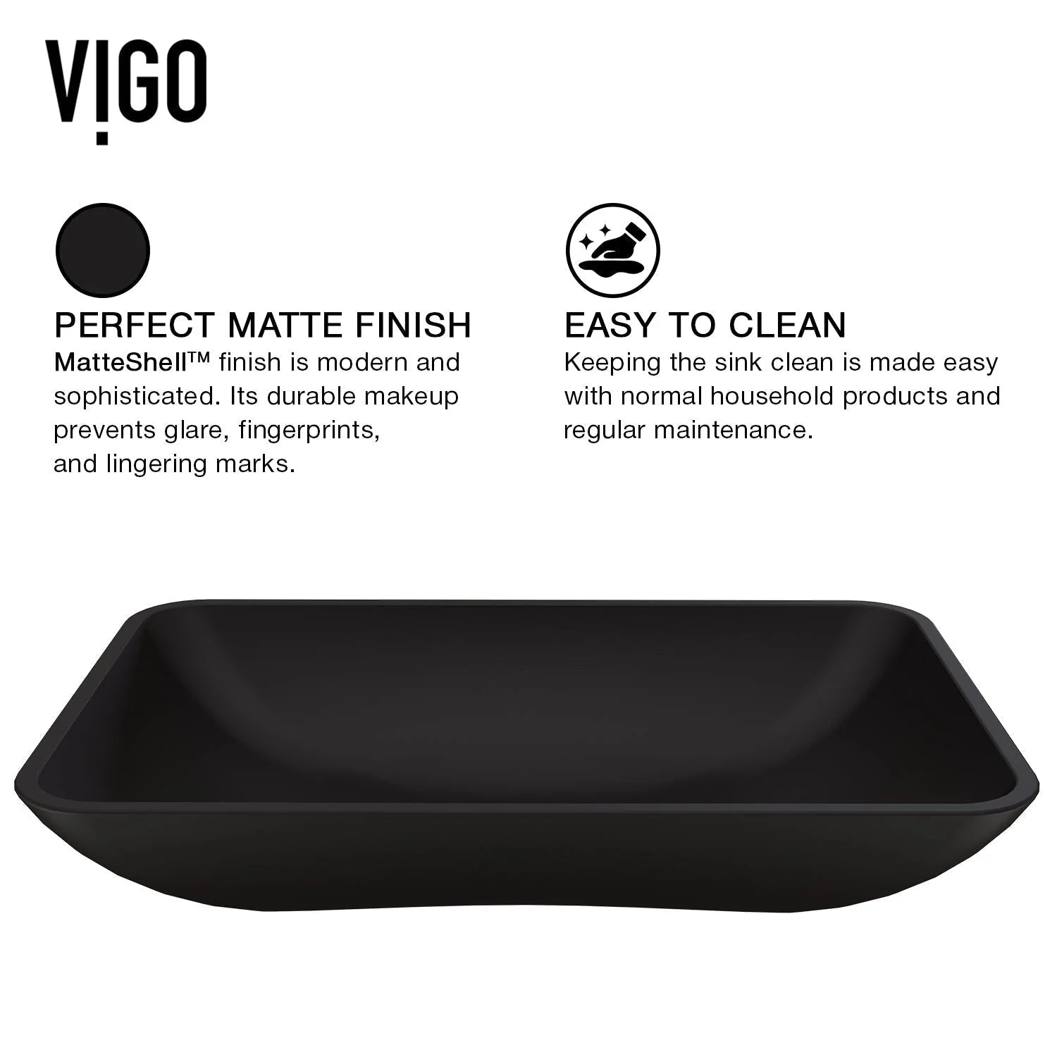 VIGO - Noma Matte Shell 22" Rectangular Tempered Glass Vessel Sink In Black Matte Shell Color Model# VG07112