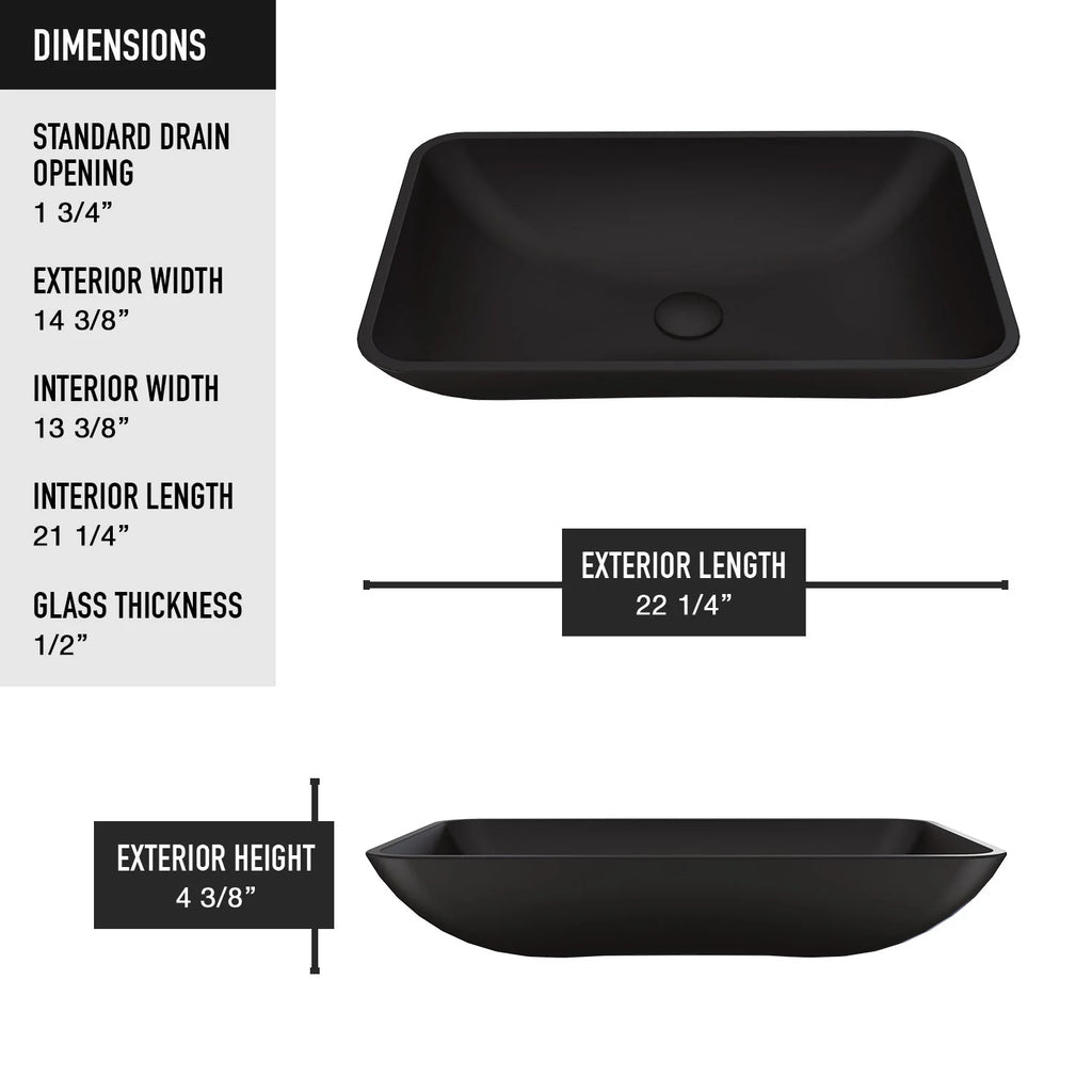 VIGO - Noma Matte Shell 22" Rectangular Tempered Glass Vessel Sink In Black Matte Shell Color Model# VG07112
