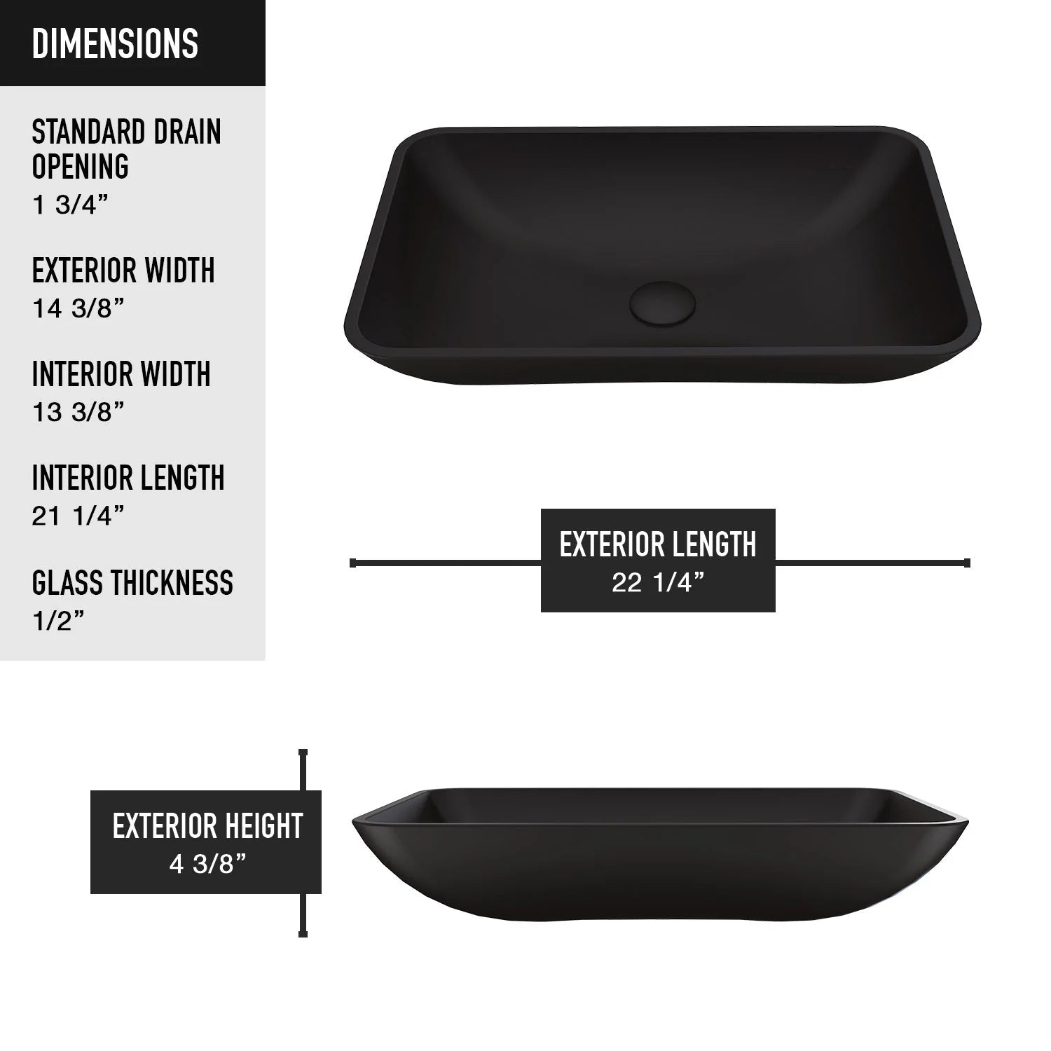 VIGO - Noma Matte Shell 22" Rectangular Tempered Glass Vessel Sink In Black Matte Shell Color Model# VG07112