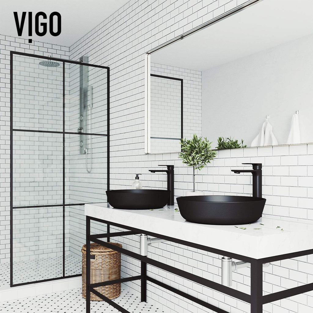 VIGO - Noma Matte Shell 17" Round Tempered Glass Vessel Sink In Matte Black Color Model# VG07113