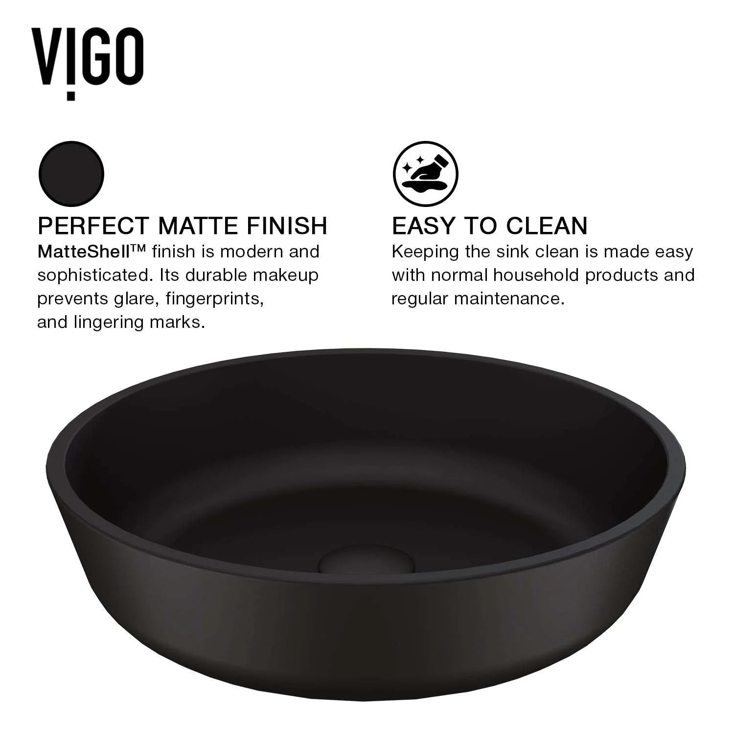 VIGO - Noma Matte Shell 17" Round Tempered Glass Vessel Sink In Matte Black Color Model# VG07113