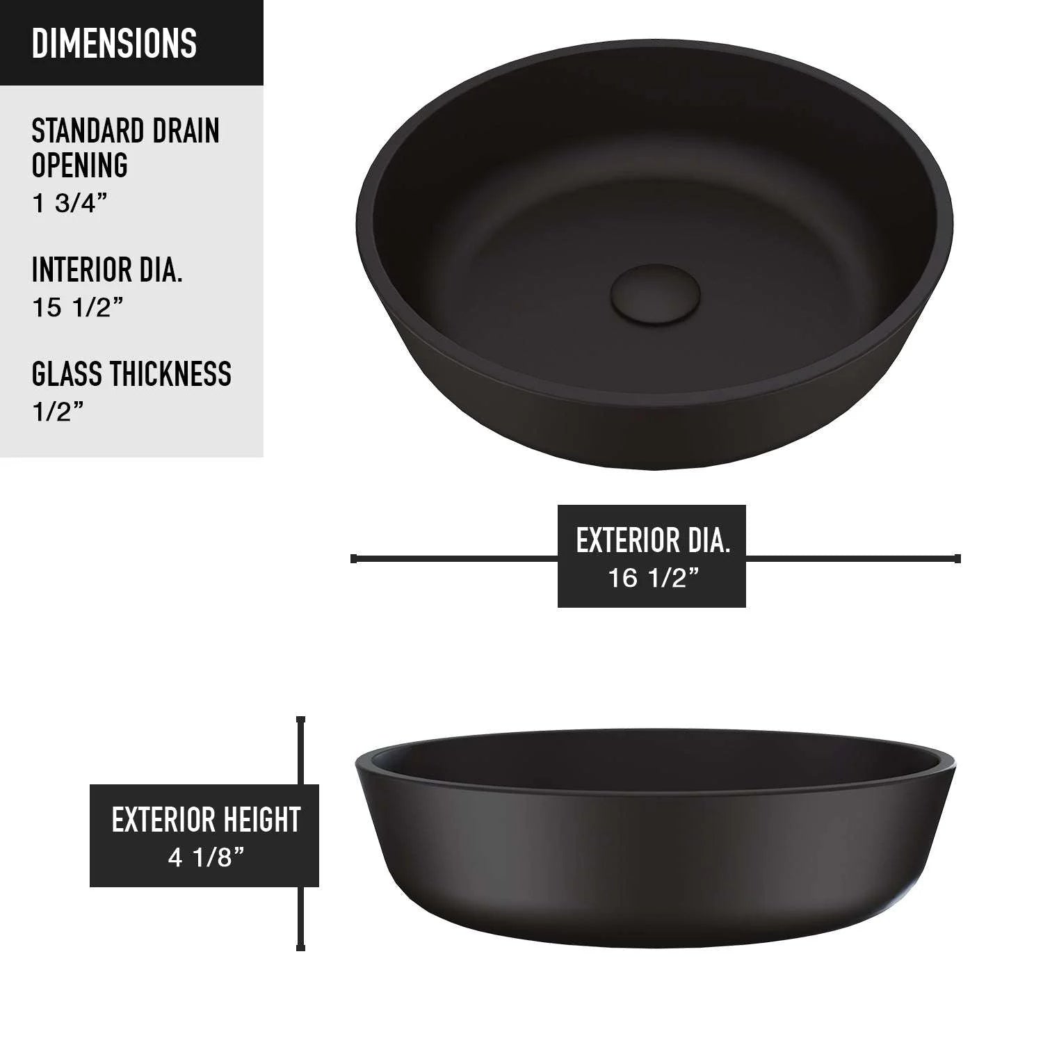 VIGO - Noma Matte Shell 17" Round Tempered Glass Vessel Sink In Matte Black Color Model# VG07113