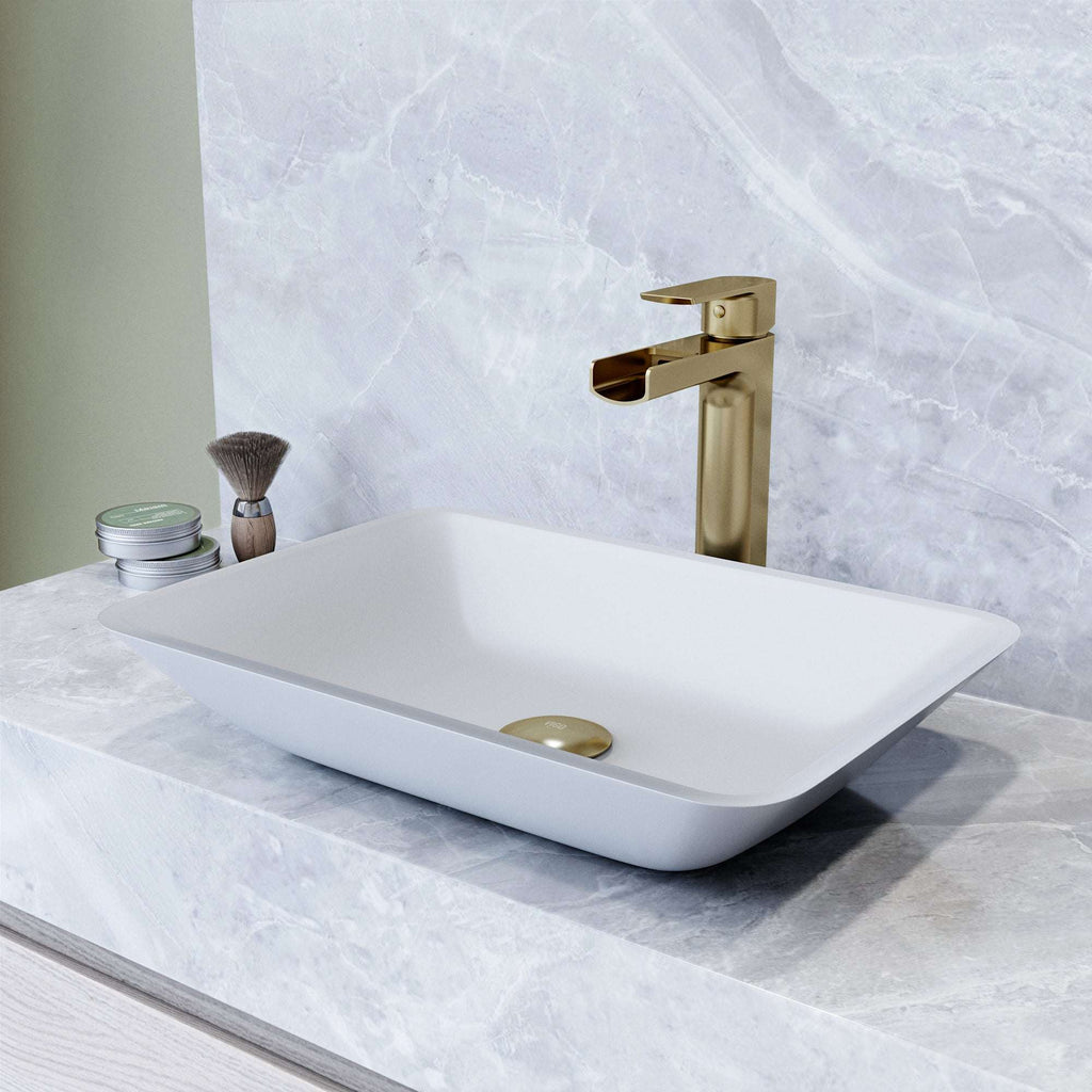 VIGO - Sottile Rectangular Glass Vessel Sink In White Matte Shell Color Model# VG07114