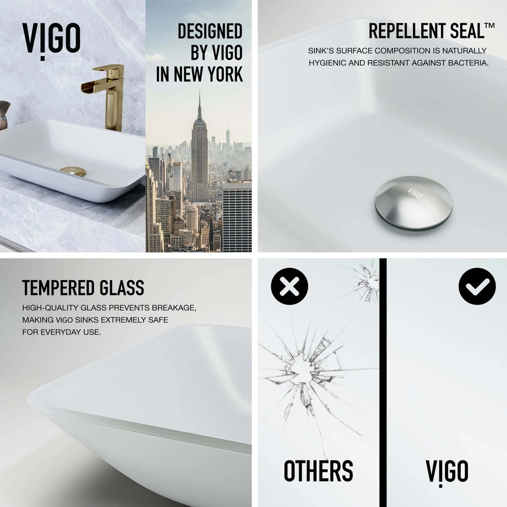 VIGO - Sottile Rectangular Glass Vessel Sink In White Matte Shell Color Model# VG07114