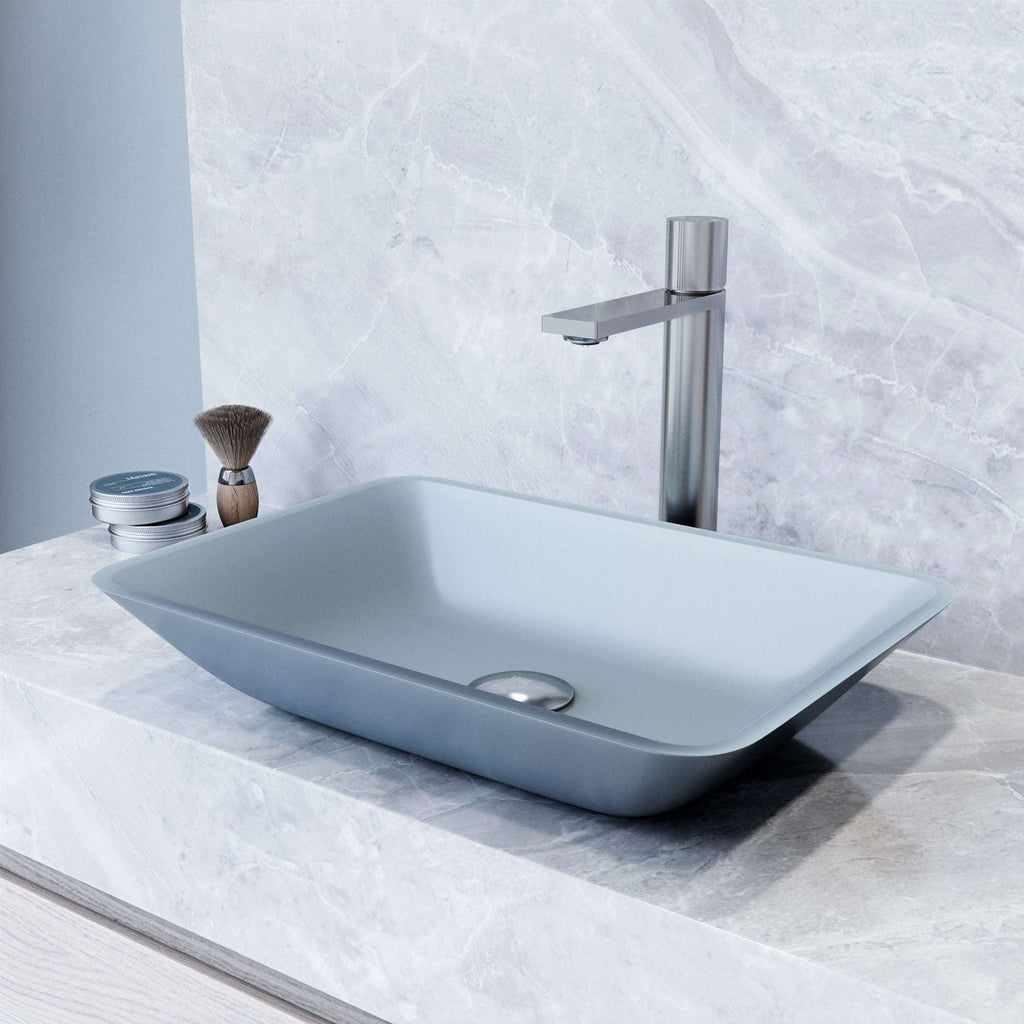 VIGO - Sottile Rectangular Glass Vessel Sink In Metallic Matte Shell Color Model# VG07116