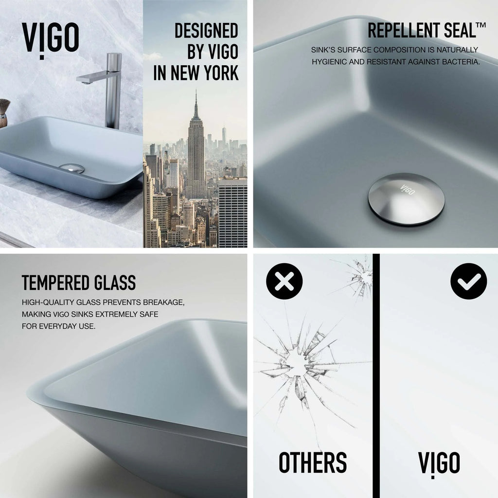 VIGO - Sottile Rectangular Glass Vessel Sink In Metallic Matte Shell Color Model# VG07116