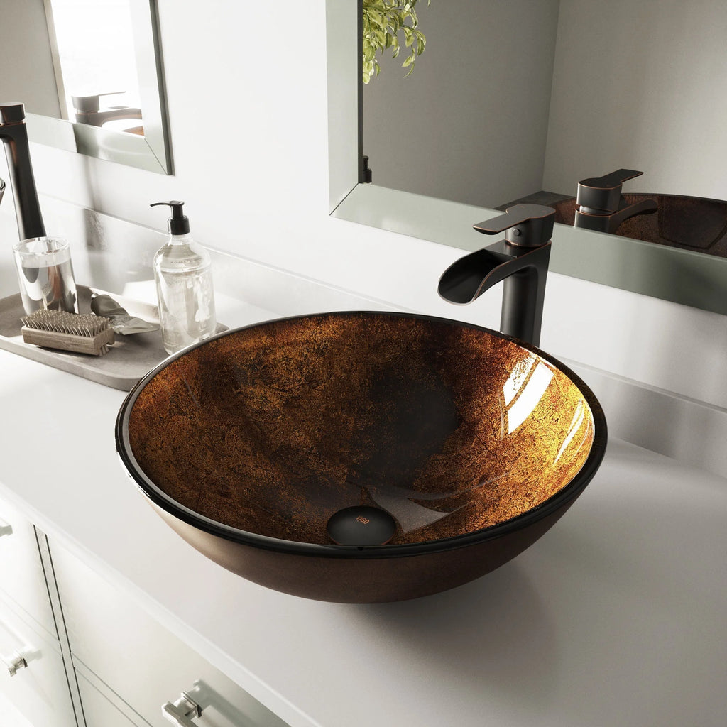 VIGO- Giovanni 17" Round Tempered Glass Vessel Sink In Russet Color Model# VG07505