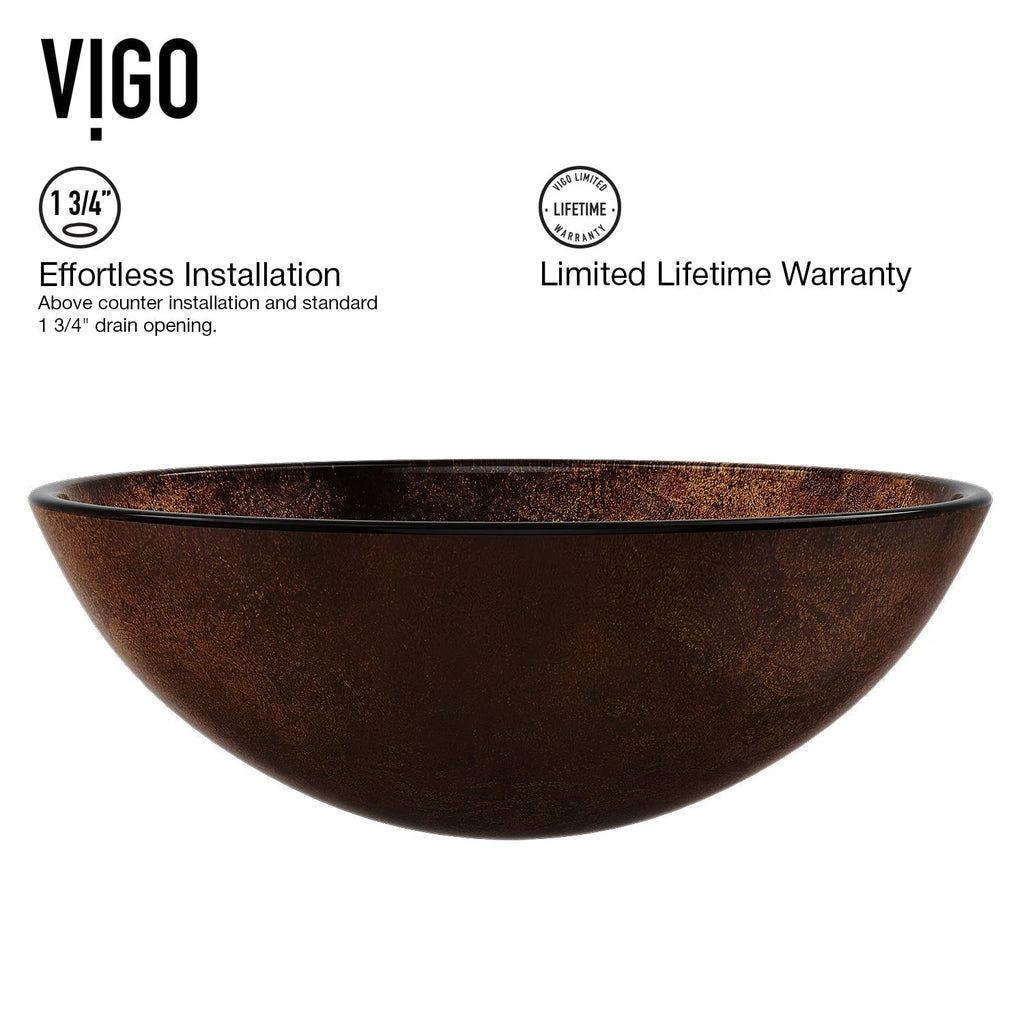 VIGO- Giovanni 17" Round Tempered Glass Vessel Sink In Russet Color Model# VG07505