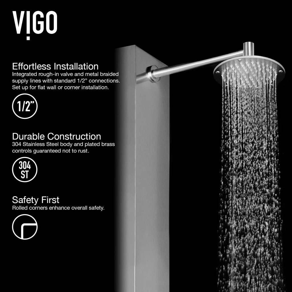 VIGO - Dilana 6-Jet Shower Panel System In Stainless Steel Finish Model# VG08001