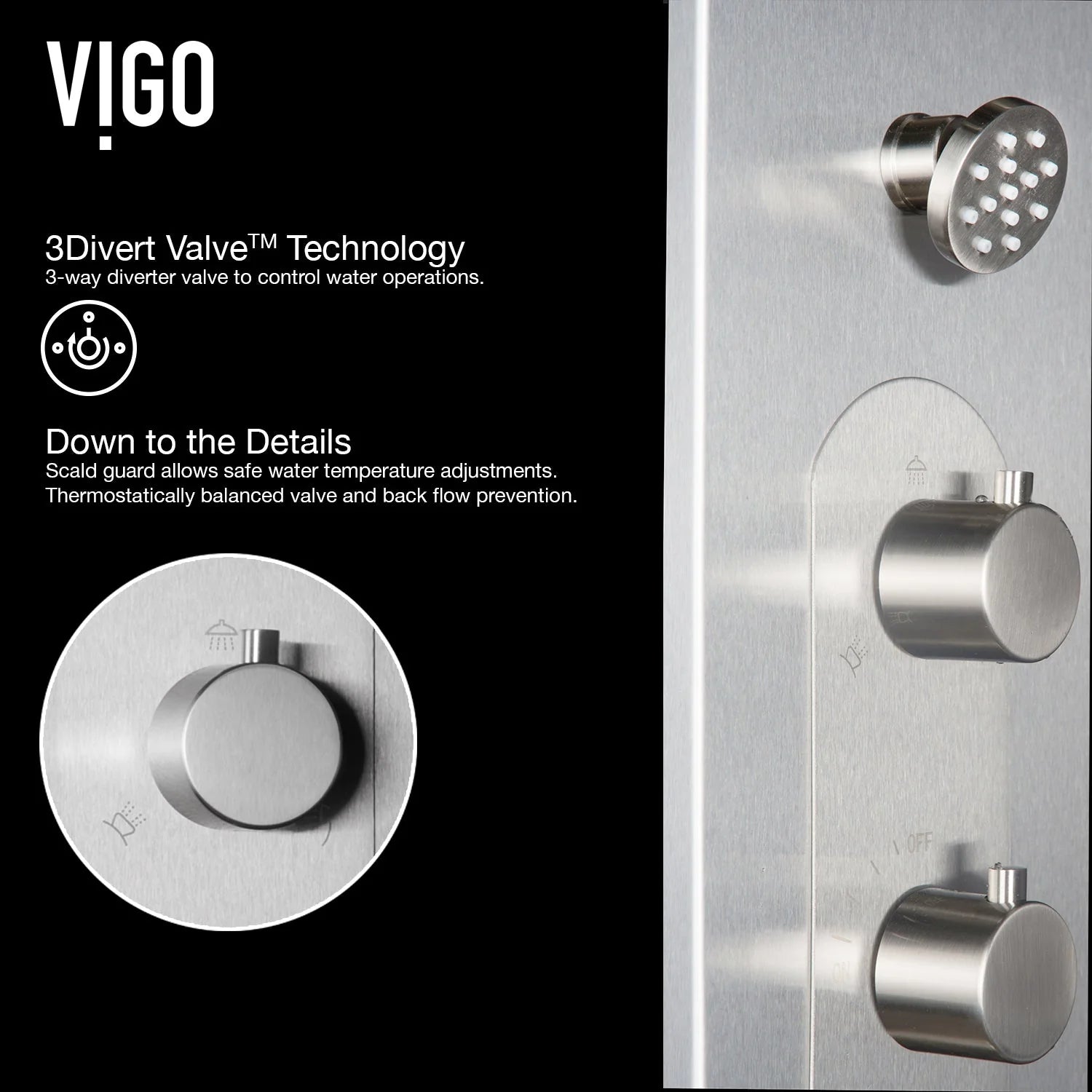 VIGO - Dilana 6-Jet Shower Panel System In Stainless Steel Finish Model# VG08001