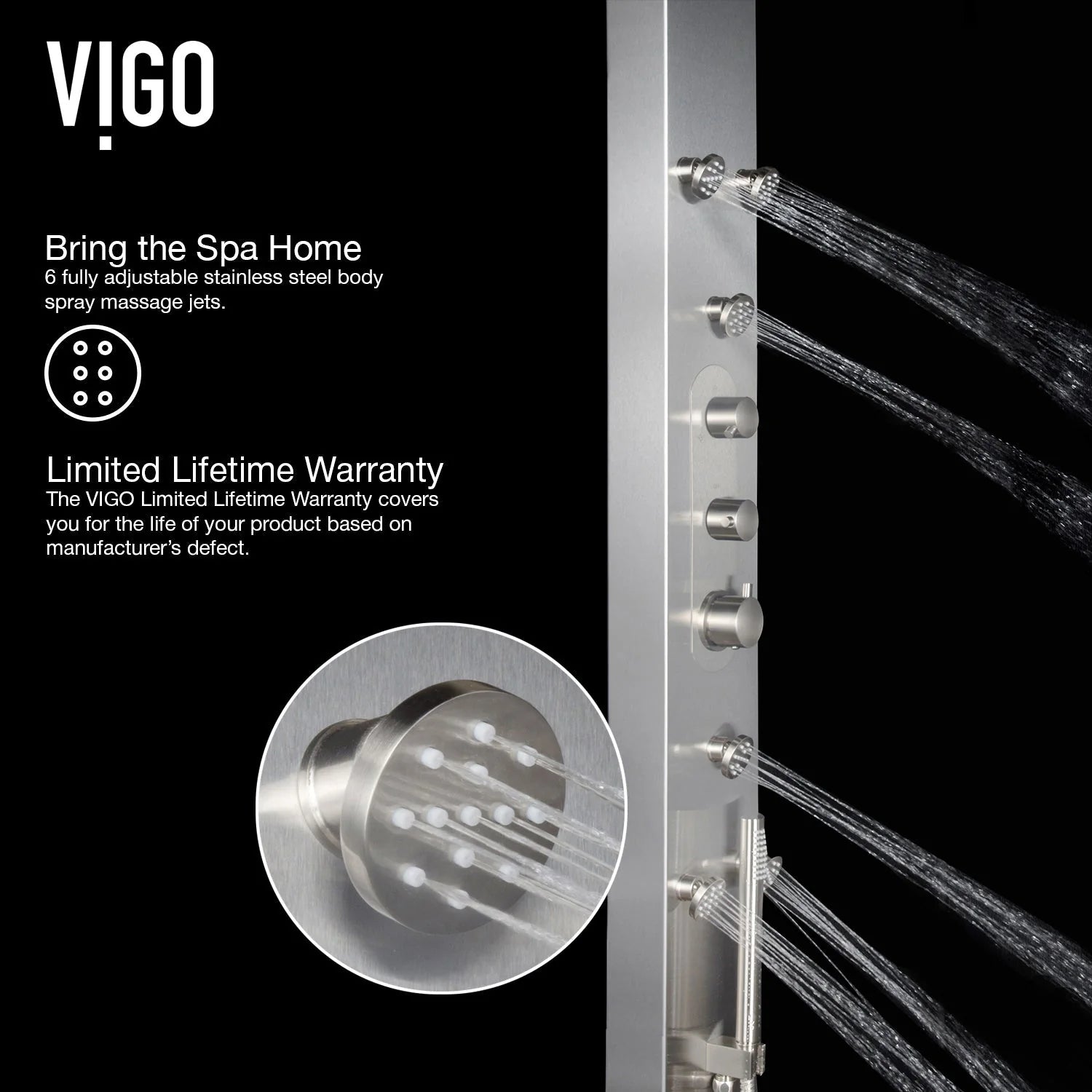 VIGO - Dilana 6-Jet Shower Panel System In Stainless Steel Finish Model# VG08001