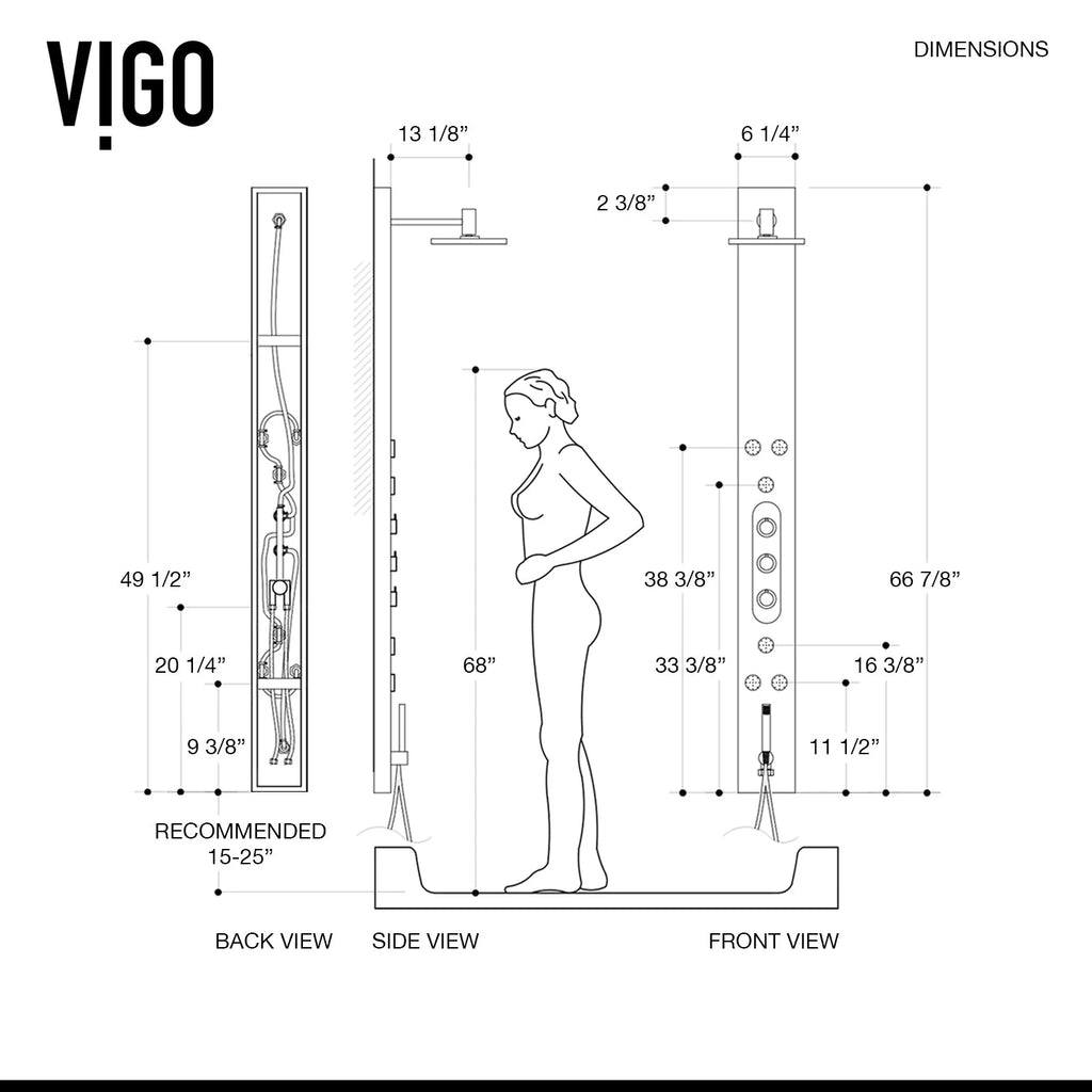 VIGO - Dilana 6-Jet Shower Panel System In Stainless Steel Finish Model# VG08001