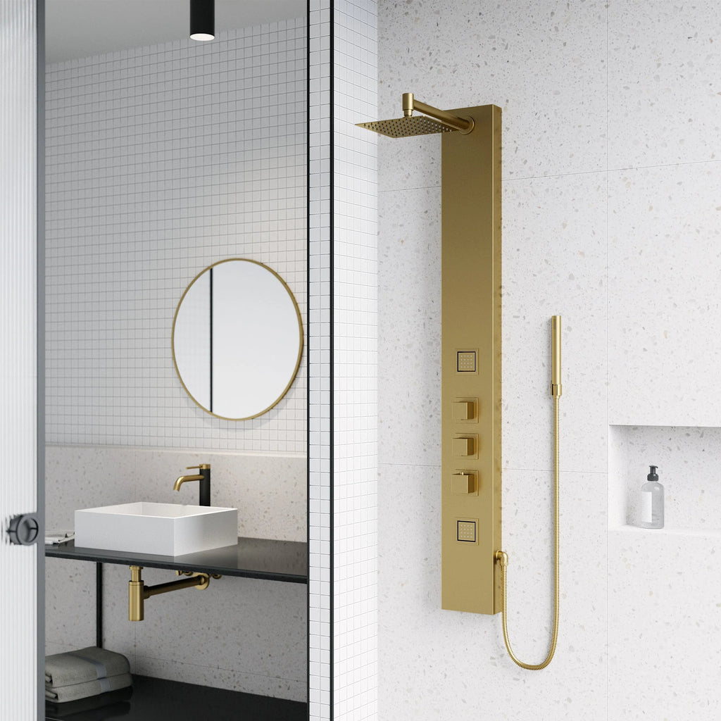 VIGO - Davidson Rector 2-Jet Shower Panel System In Matte Brushed Gold Finish Model# VG08012MG