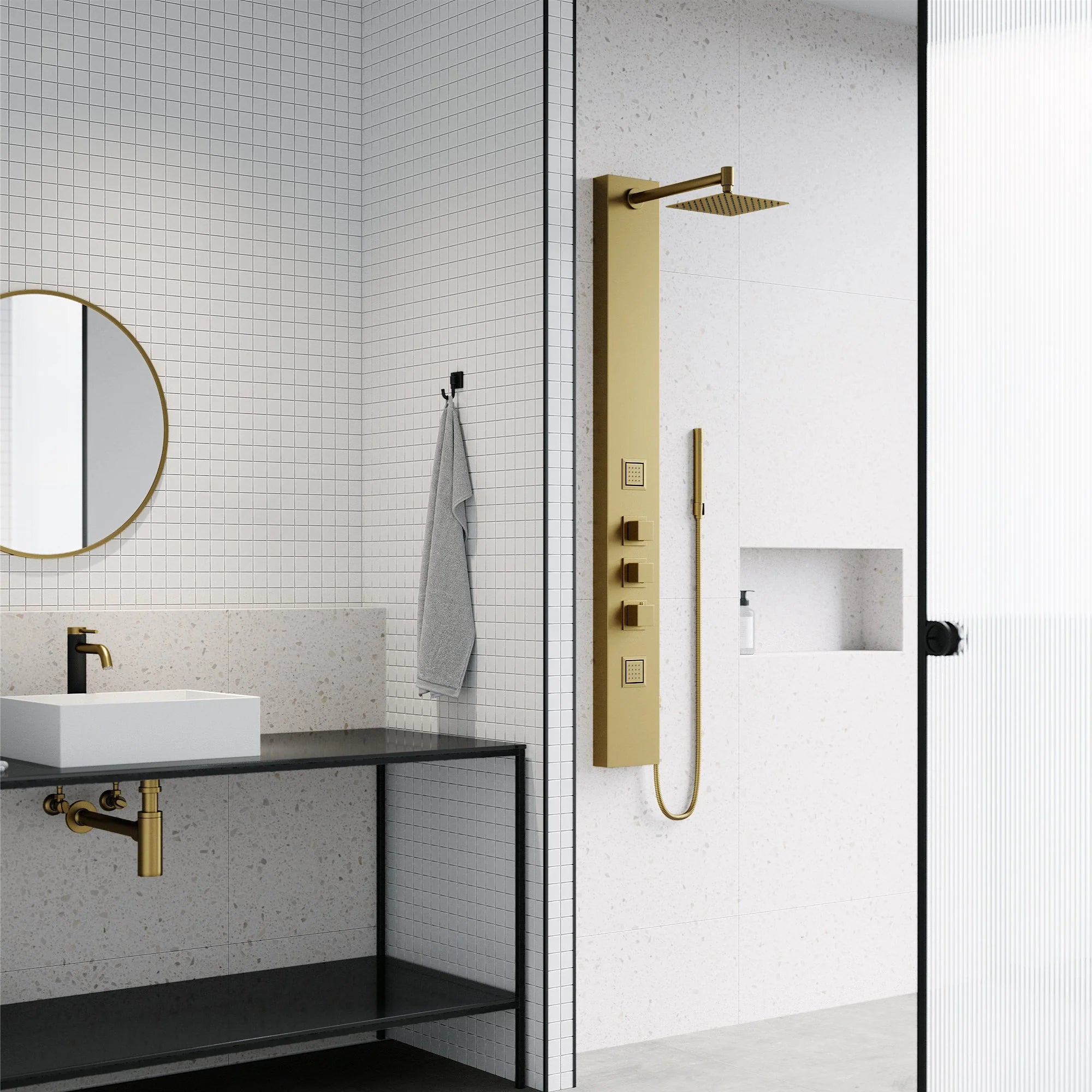 VIGO - Davidson Rector 2-Jet Shower Panel System In Matte Brushed Gold Finish Model# VG08012MG