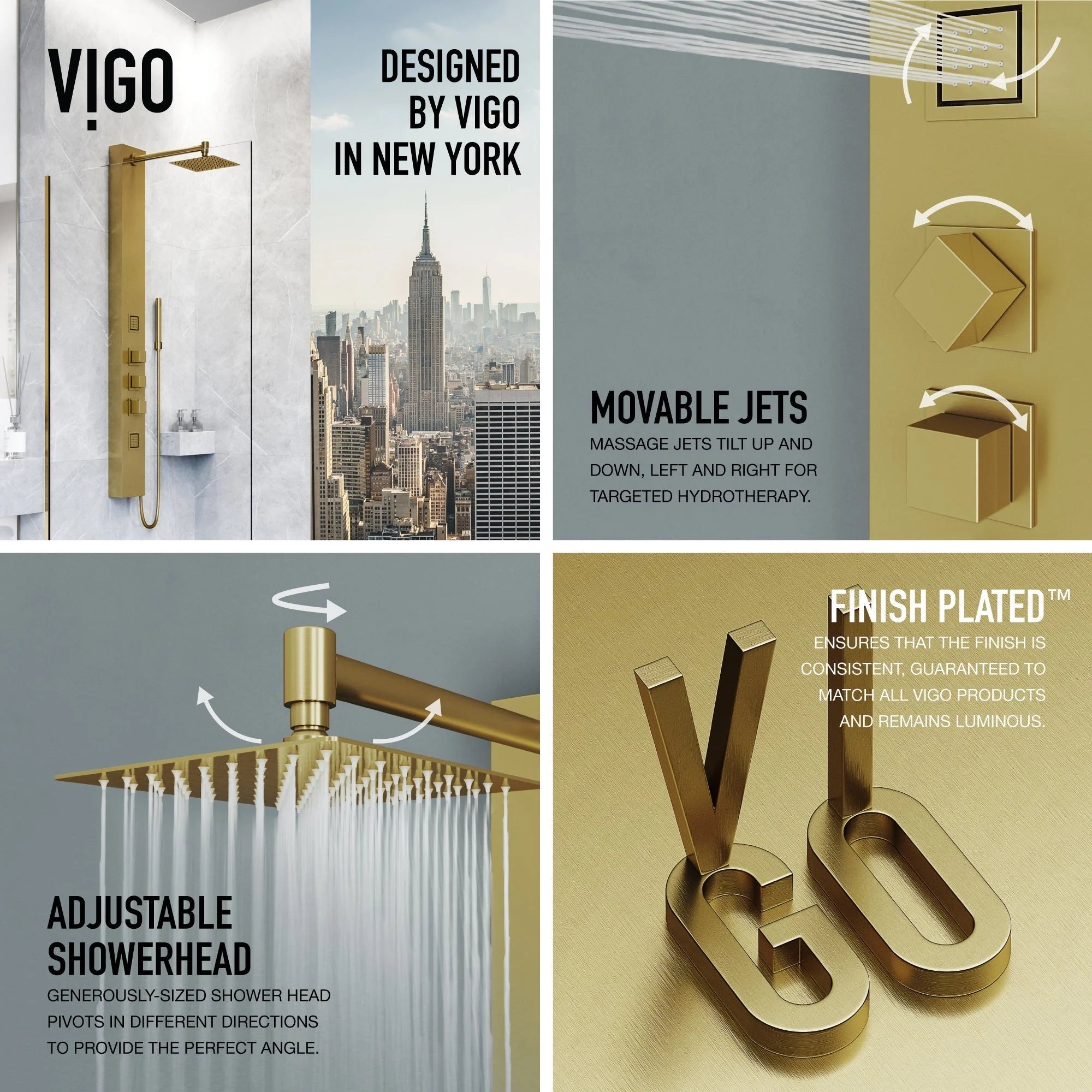 VIGO - Davidson Rector 2-Jet Shower Panel System In Matte Brushed Gold Finish Model# VG08012MG