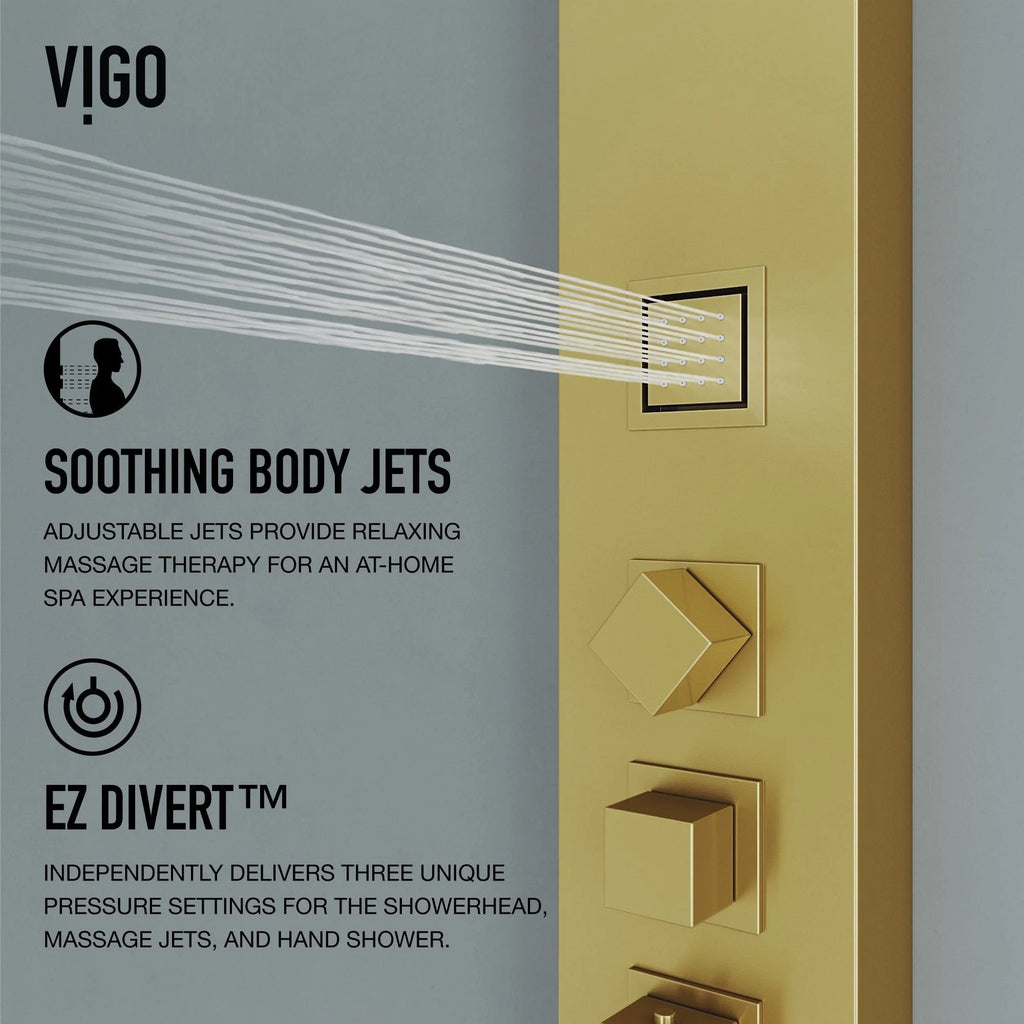 VIGO - Davidson Rector 2-Jet Shower Panel System In Matte Brushed Gold Finish Model# VG08012MG