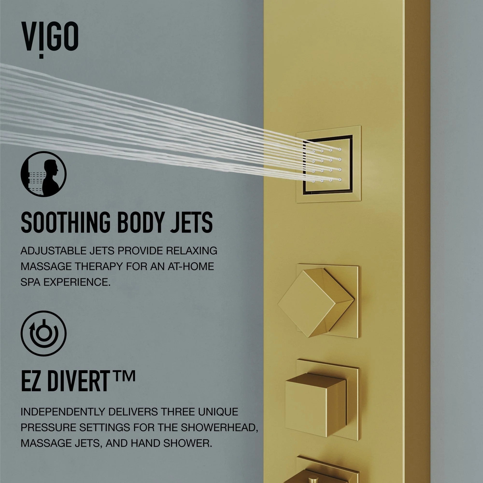 VIGO - Davidson Rector 2-Jet Shower Panel System In Matte Brushed Gold Finish Model# VG08012MG