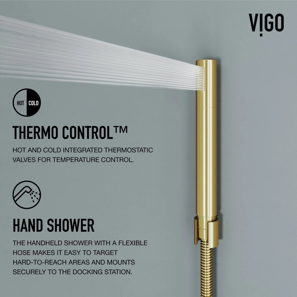 VIGO - Davidson Rector 2-Jet Shower Panel System In Matte Brushed Gold Finish Model# VG08012MG