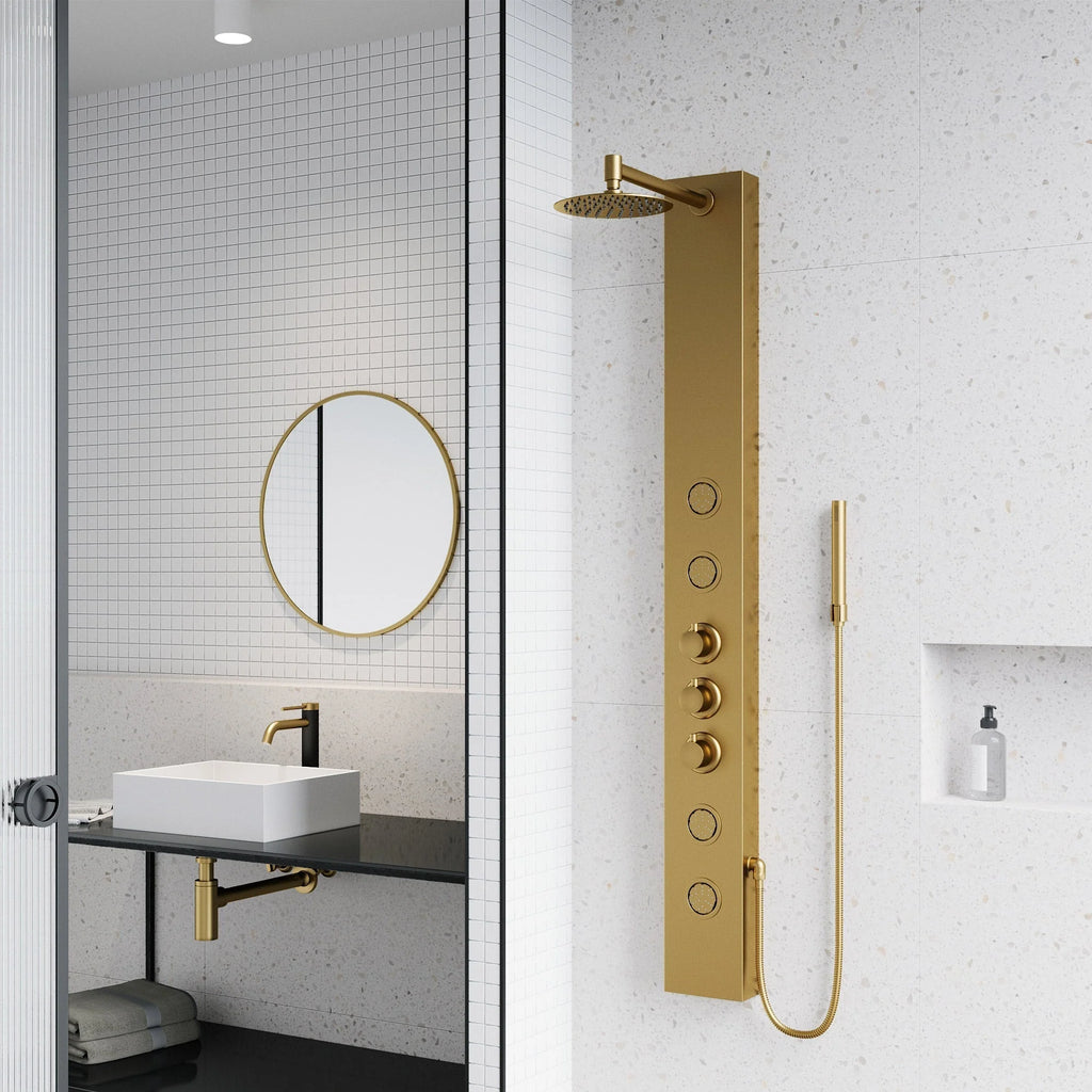 VIGO - Elan Ellington 4-Jet Shower Panel System In Matte Brushed Gold Model# VG08013MG