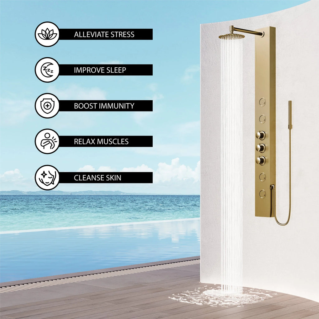 VIGO - Elan Ellington 4-Jet Shower Panel System In Matte Brushed Gold Model# VG08013MG