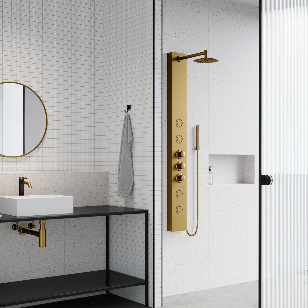 VIGO - Elan Ellington 4-Jet Shower Panel System In Matte Brushed Gold Model# VG08013MG