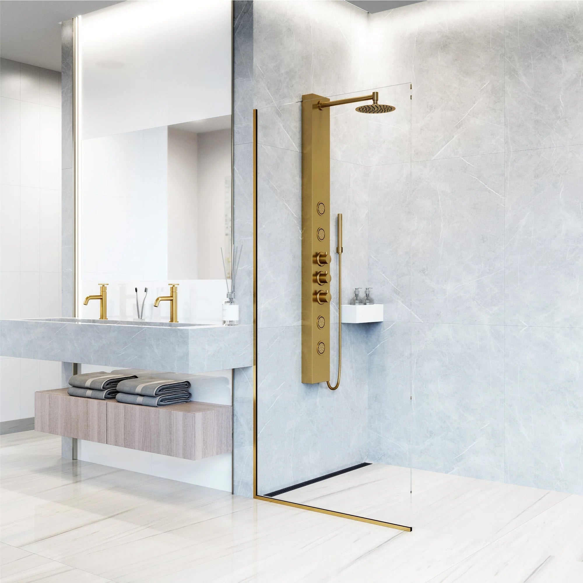 VIGO - Elan Ellington 4-Jet Shower Panel System In Matte Brushed Gold Model# VG08013MG