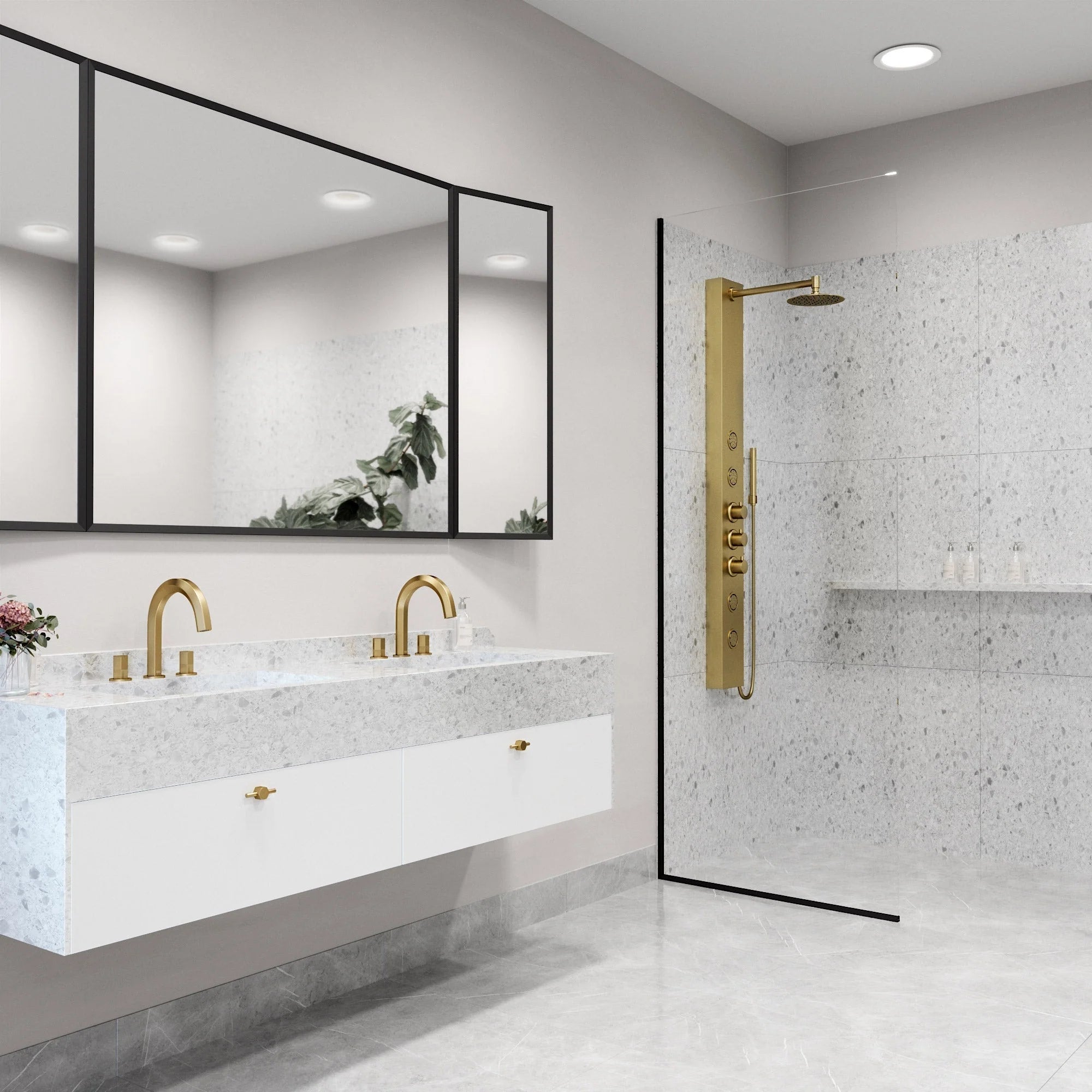 VIGO - Elan Ellington 4-Jet Shower Panel System In Matte Brushed Gold Model# VG08013MG