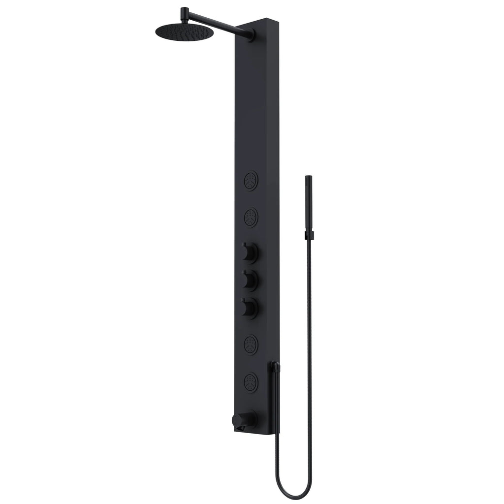 VIGO - Elan Bowery 4-Jet Shower Panel System With Tub Filler In Matte Black Model# VG08022MB