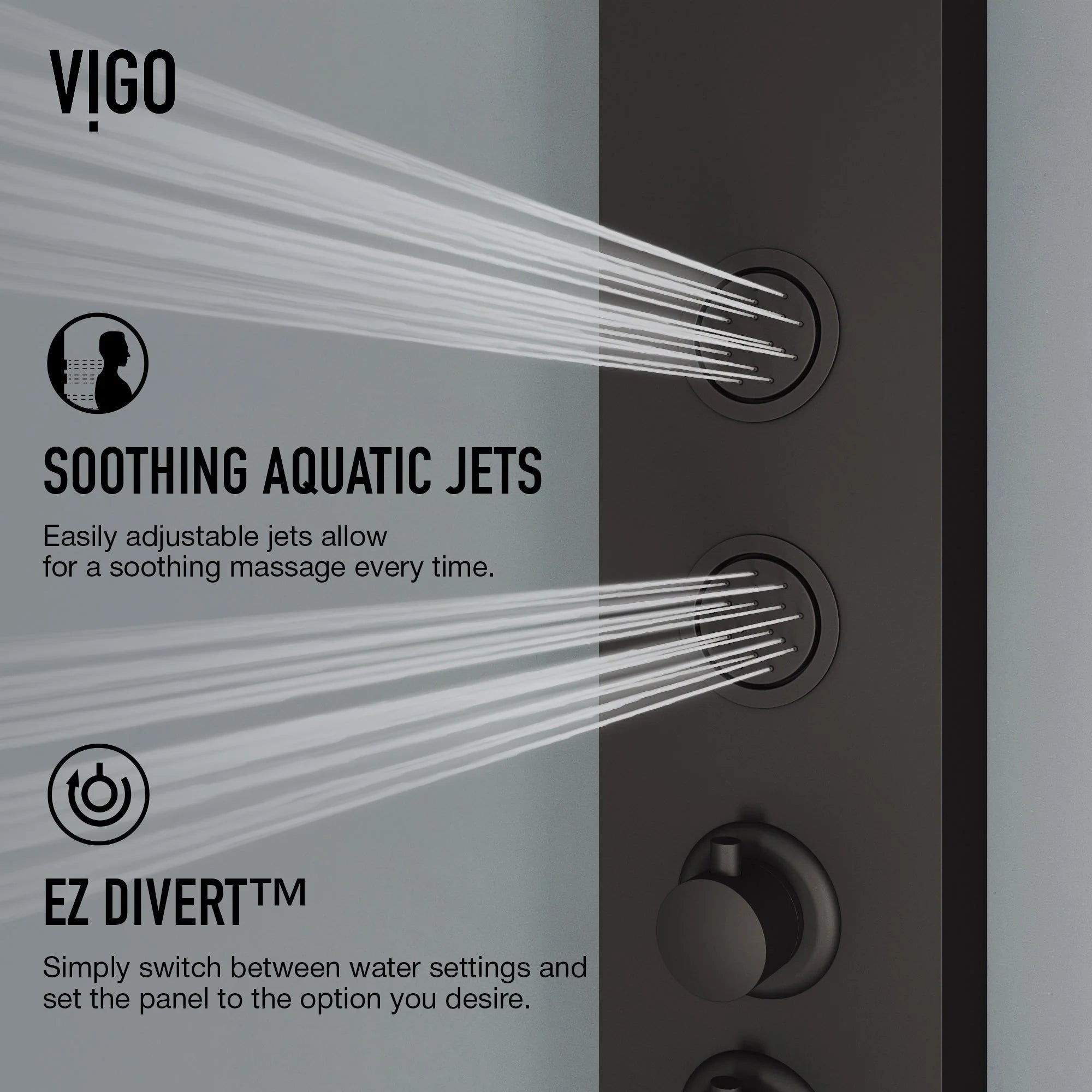 VIGO - Elan Bowery 4-Jet Shower Panel System With Tub Filler In Matte Black Model# VG08022MB