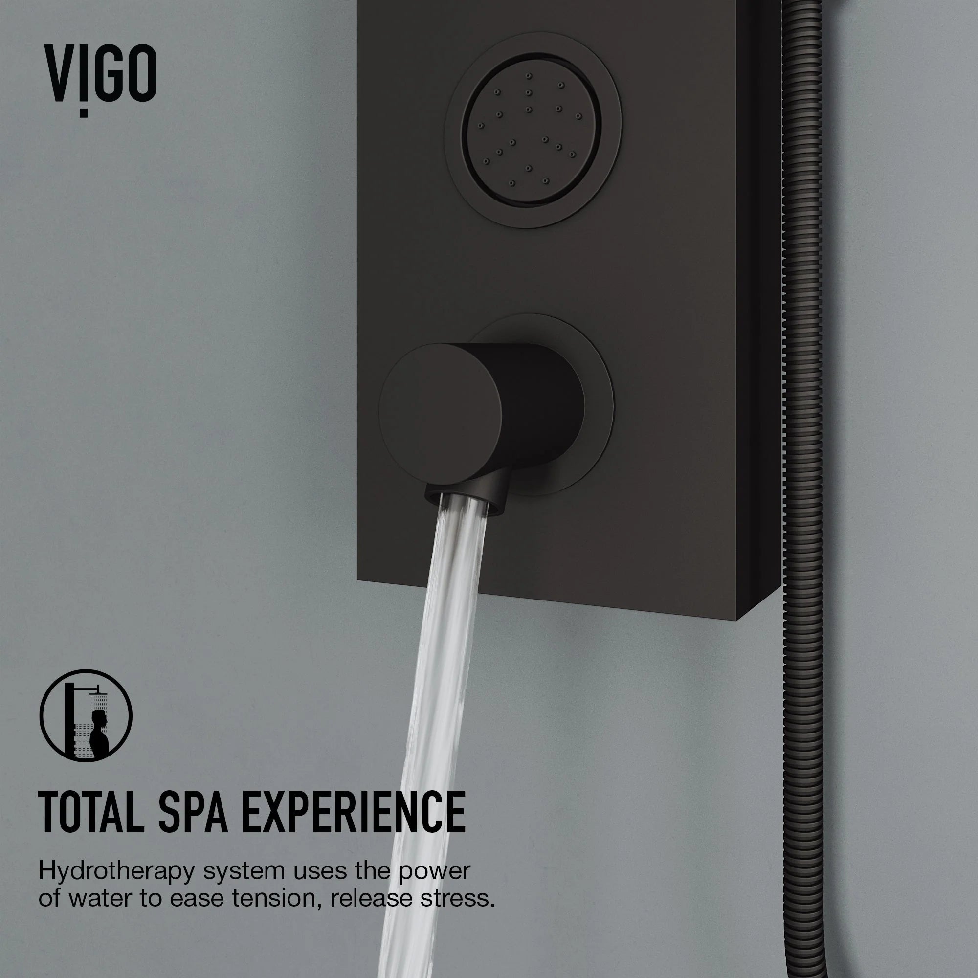 VIGO - Elan Bowery 4-Jet Shower Panel System With Tub Filler In Matte Black Model# VG08022MB