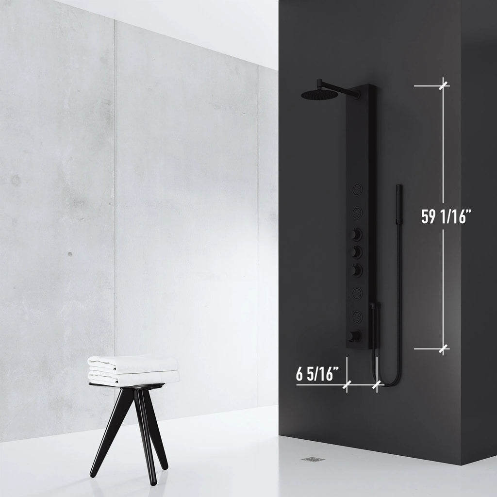 VIGO - Elan Bowery 4-Jet Shower Panel System With Tub Filler In Matte Black Model# VG08022MB