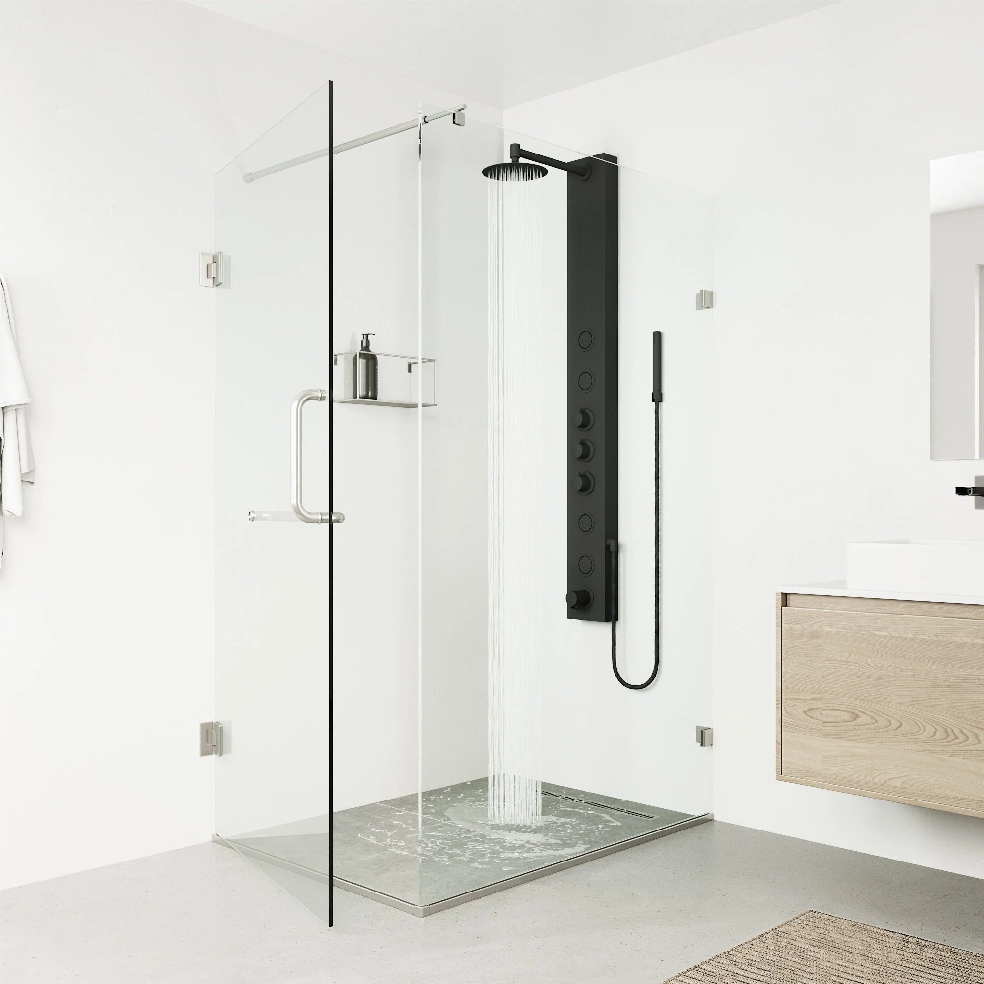 VIGO - Elan Bowery 4-Jet Shower Panel System With Tub Filler In Matte Black Model# VG08022MB