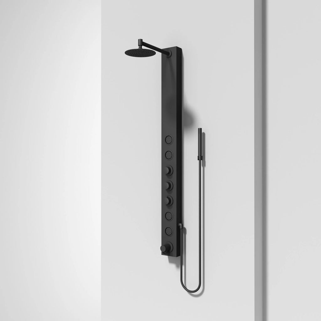 VIGO - Elan Bowery 4-Jet Shower Panel System With Tub Filler In Matte Black Model# VG08022MB